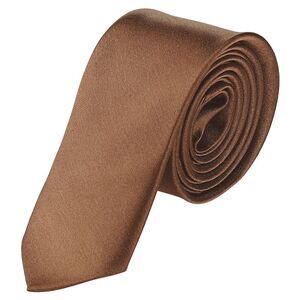 Skinny Ties Satin Solid Color Self-tied Necktie for Wedding Business Brown